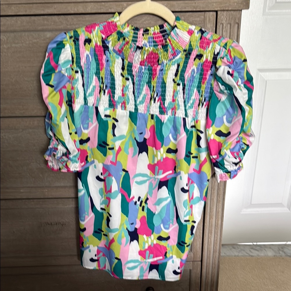 Chic Pink and Blue Puff Sleeve Smocked Blouse